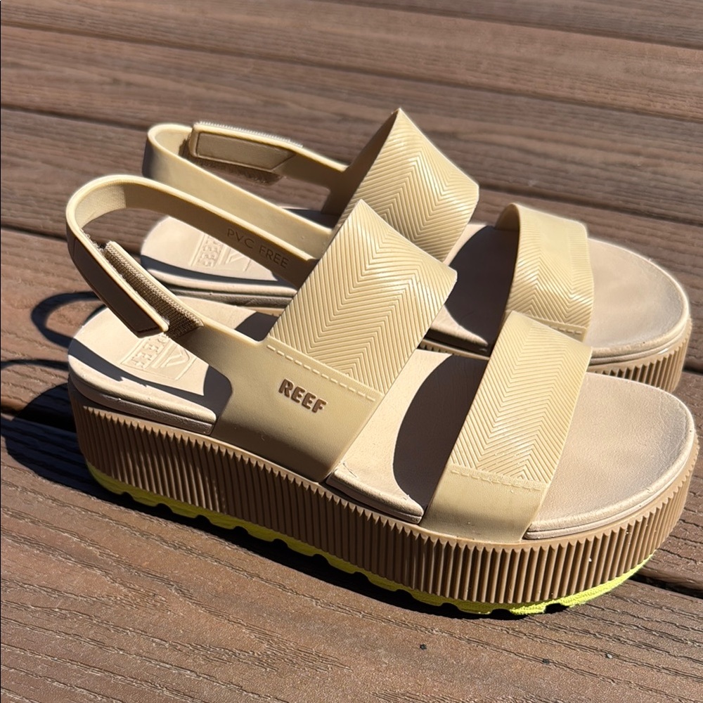 Reef Tan Platform Sandals with Slingback